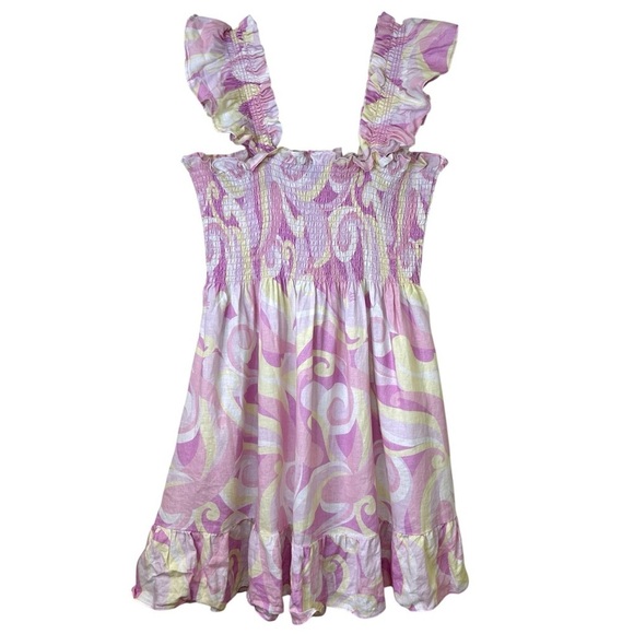 Hill House - ‘Elizabeth Nap’ Mini Linen Dress ‘Candy Kaleidoscope’, Pink X-Small - Picture 4 of 17